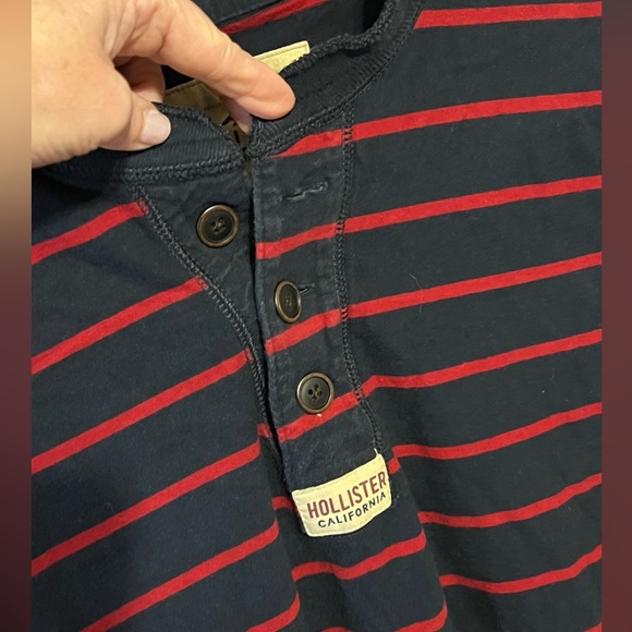 SOLD! L y2k Hollister California Logo Spellout Striped rugby Shirt - Picture 9 of 10